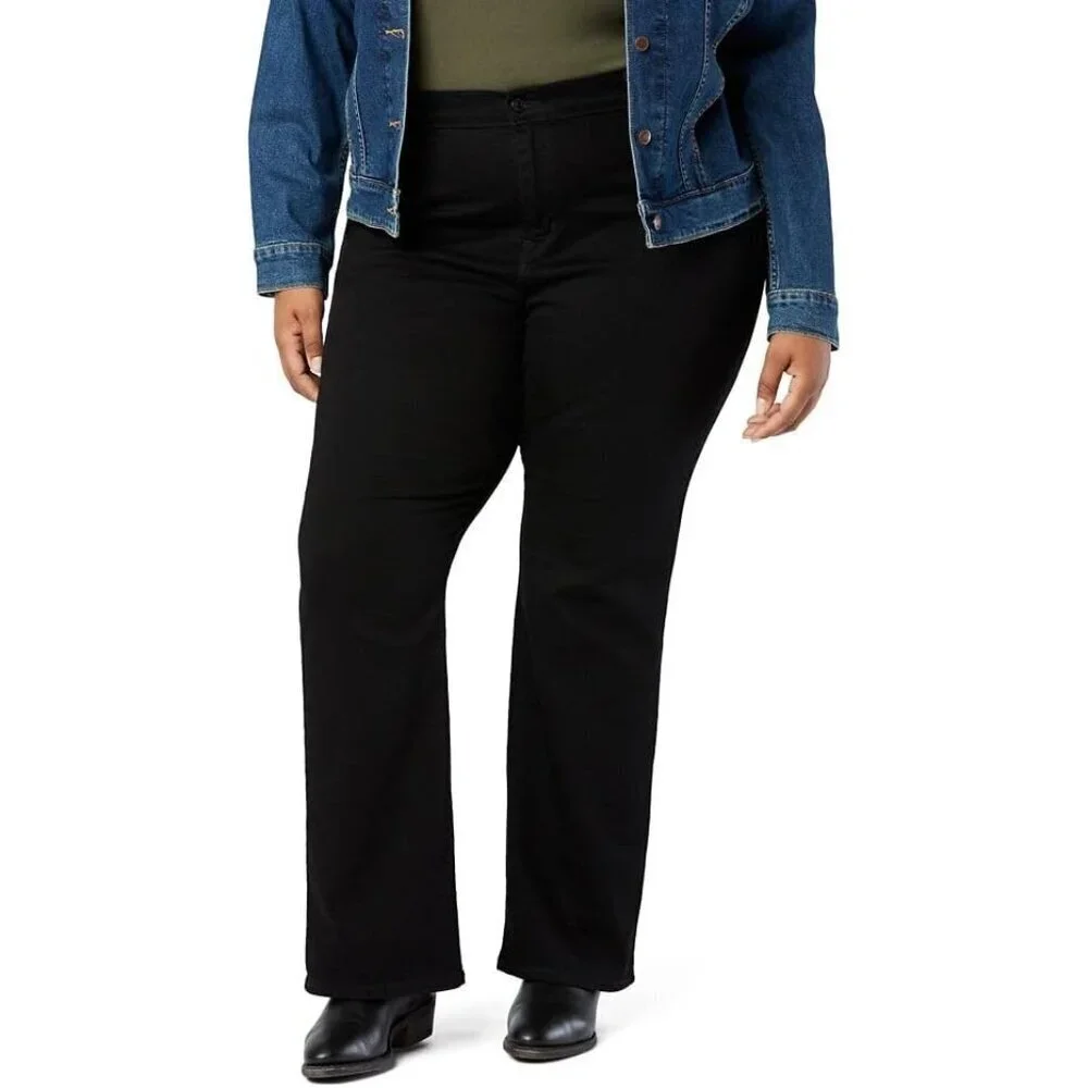 Women's Stretch Denim Bootcut Jeans Plus Size Mid-Rise Zipper Closure